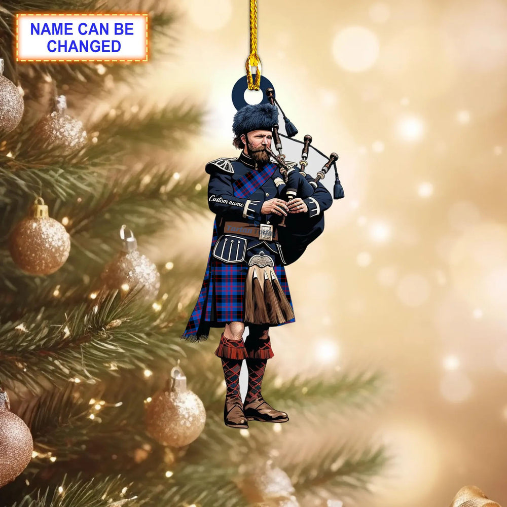 Personalized Clan Angus Modern Tartan Bagpipe Ornament with Custom Name – Scottish Christmas Tree Decoration GI39