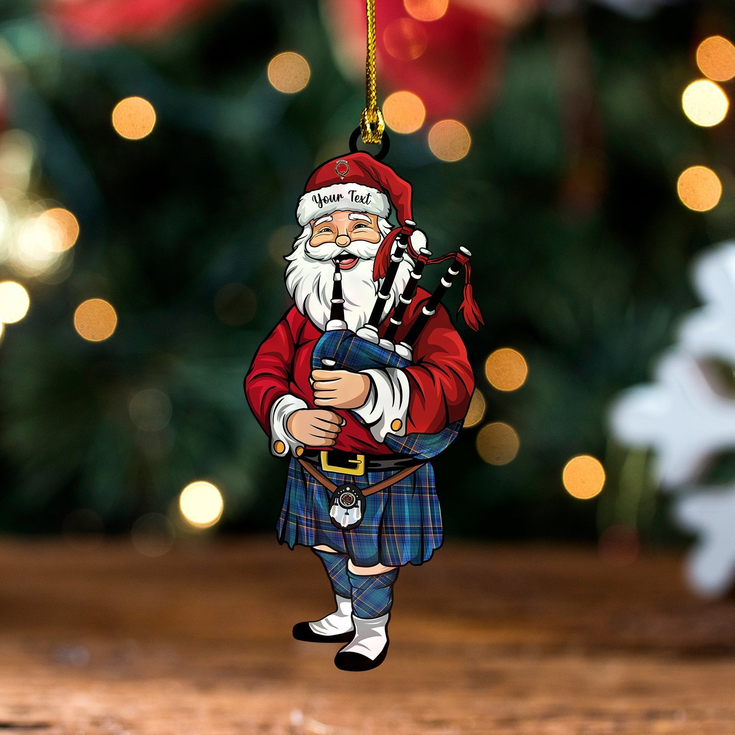 Dempster Modern Clan Badge Tartan Wood Acrylic Ornament Santa Personalized