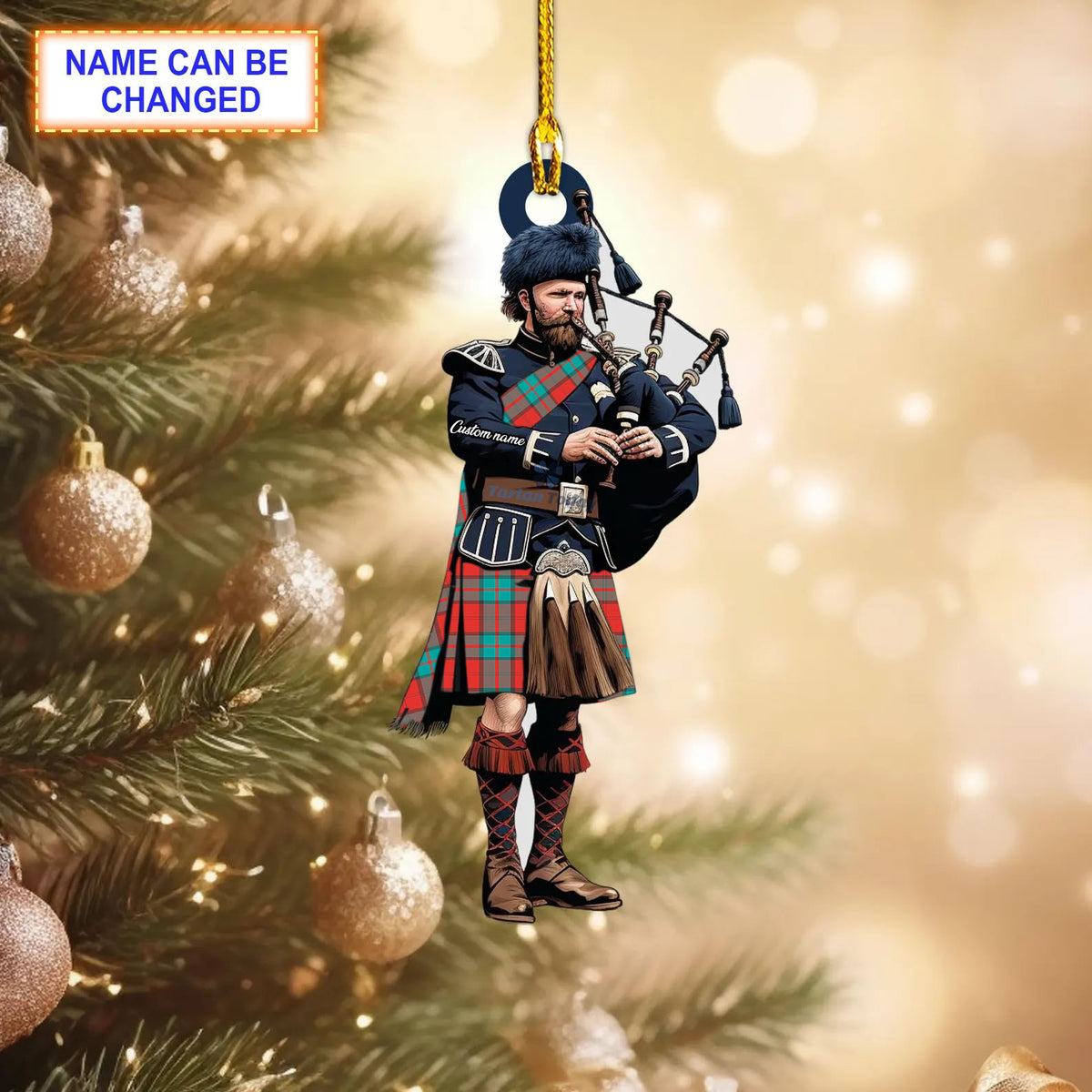 Personalized Clan Dunbar Ancient Tartan Bagpipe Ornament with Custom Name – Scottish Christmas Tree Decoration TR68