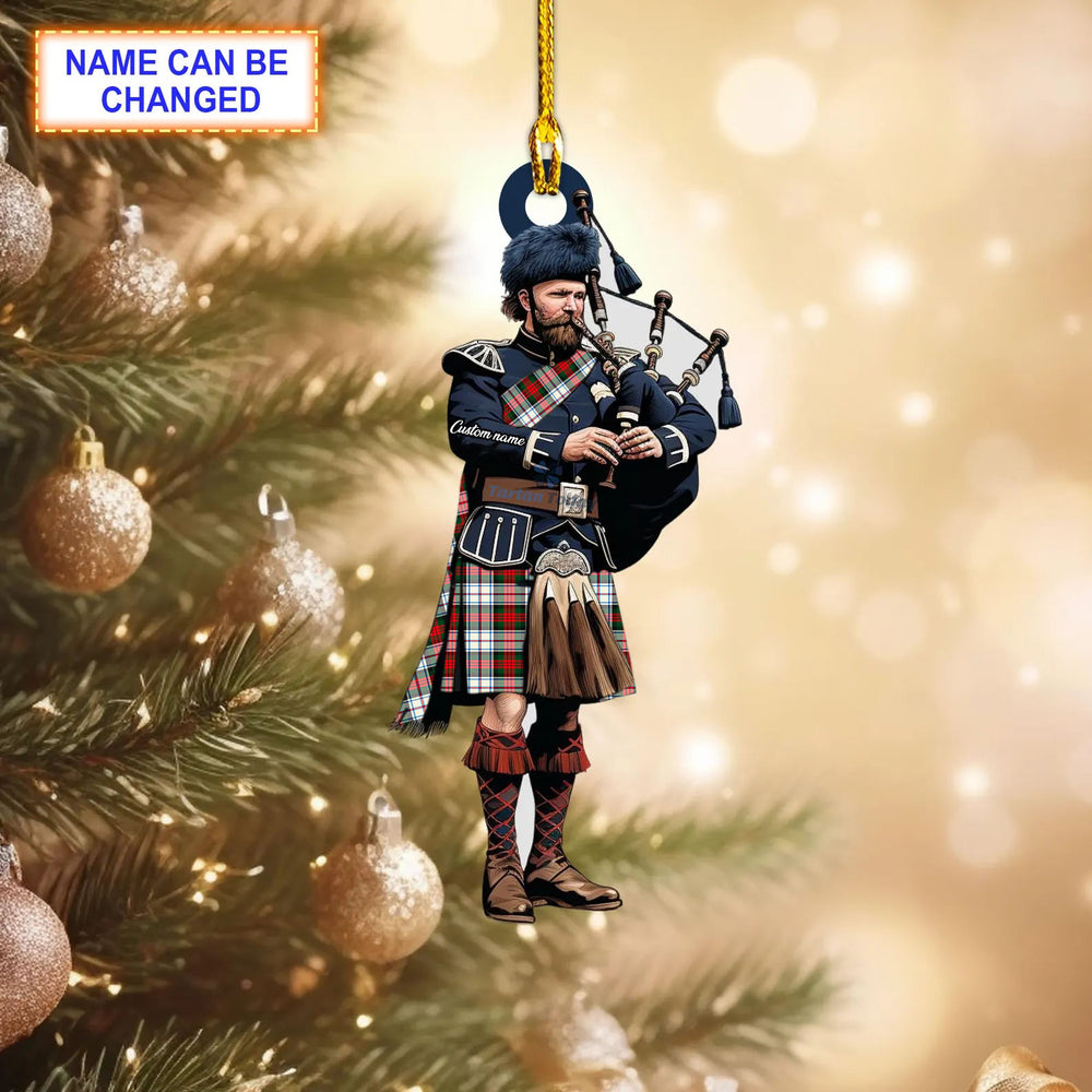 Personalized Clan MacDuff Dress Modern Tartan Bagpipe Ornament with Custom Name – Scottish Christmas Tree Decoration LY91