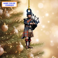 Personalized Clan MacFarlane Ancient Tartan Bagpipe Ornament with Custom Name – Scottish Christmas Tree Decoration AI12