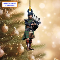 Personalized Clan MacKinnon Hunting Ancient Tartan Bagpipe Ornament with Custom Name – Scottish Christmas Tree Decoration LI13