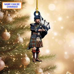 Personalized Clan MacLeod of Harris Weathered Tartan Bagpipe Ornament with Custom Name – Scottish Christmas Tree Decoration HY23