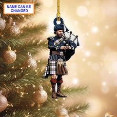 Personalized Clan MacPherson Dress Modern Tartan Bagpipe Ornament with Custom Name – Scottish Christmas Tree Decoration PO66