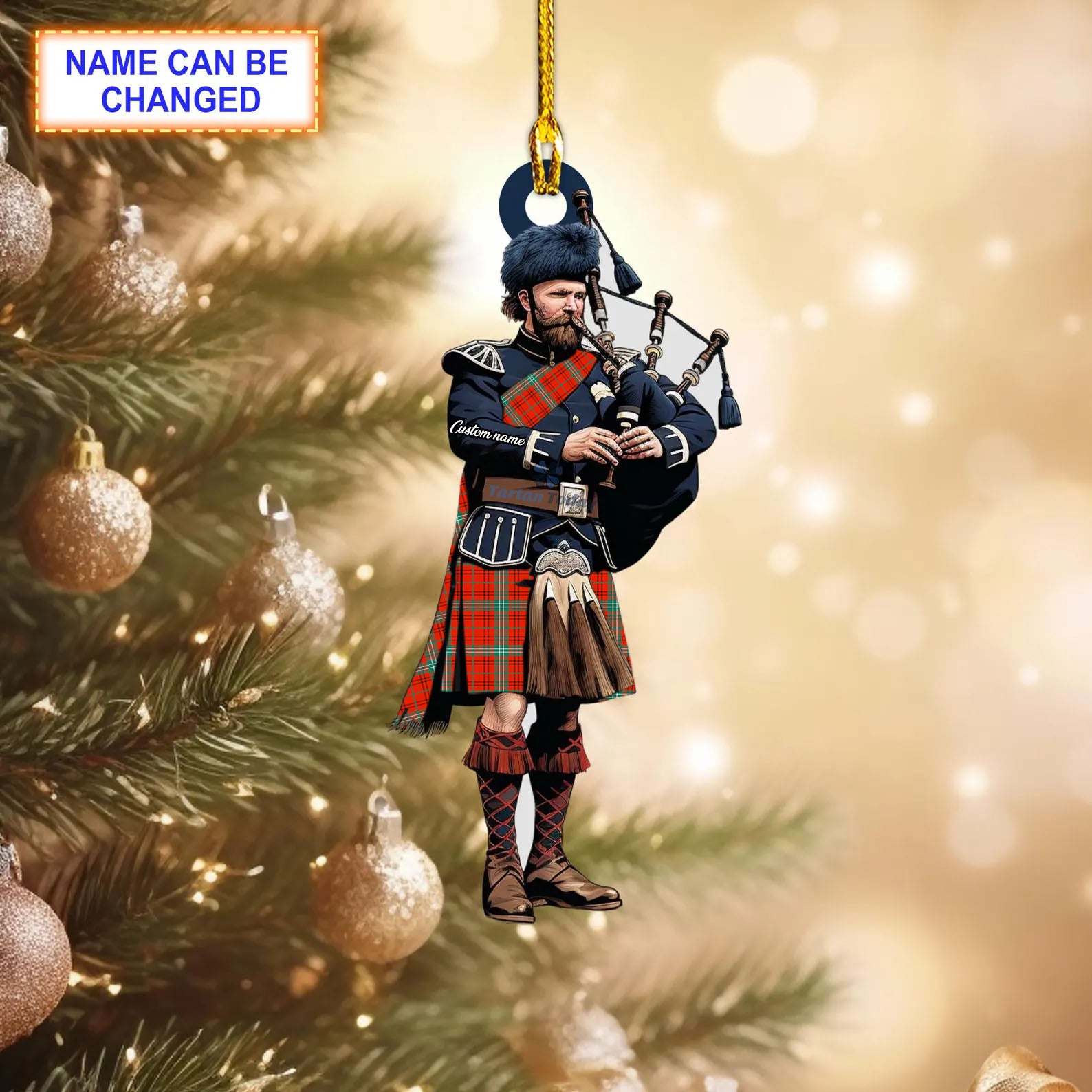Personalized Clan Morrison Red Ancient Tartan Bagpipe Ornament with Custom Name – Scottish Christmas Tree Decoration DH73