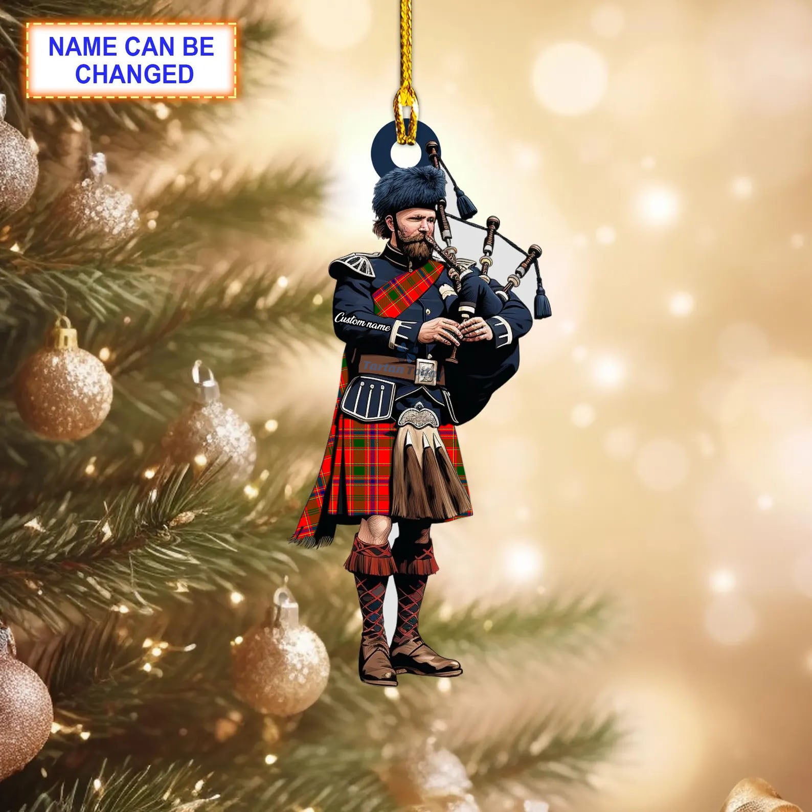 Personalized Clan Munro Modern Tartan Bagpipe Ornament with Custom Name – Scottish Christmas Tree Decoration MC18