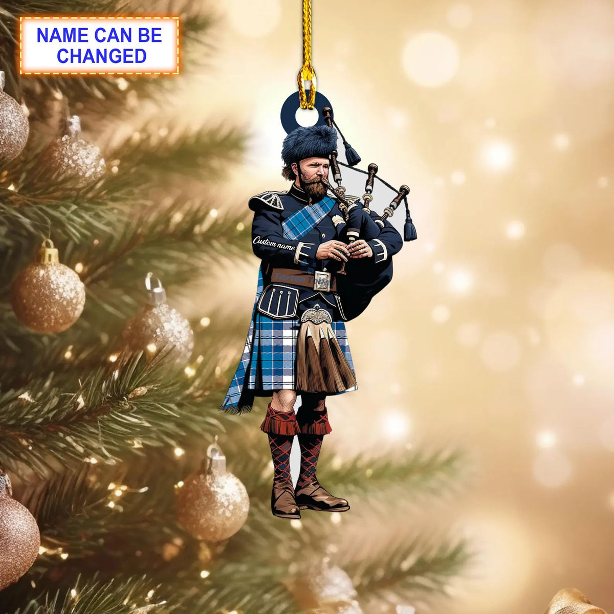 Personalized Clan Roberton Tartan Bagpipe Ornament with Custom Name – Scottish Christmas Tree Decoration VQ88